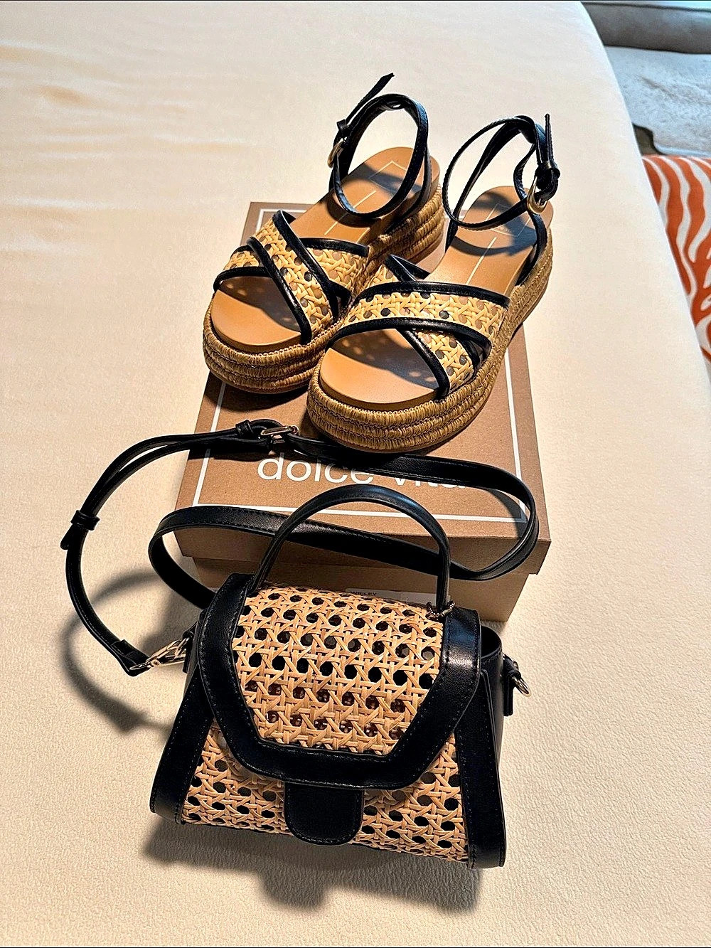 Dolce Vita Helan Espadrille Wedge Sandals in Black & Brown